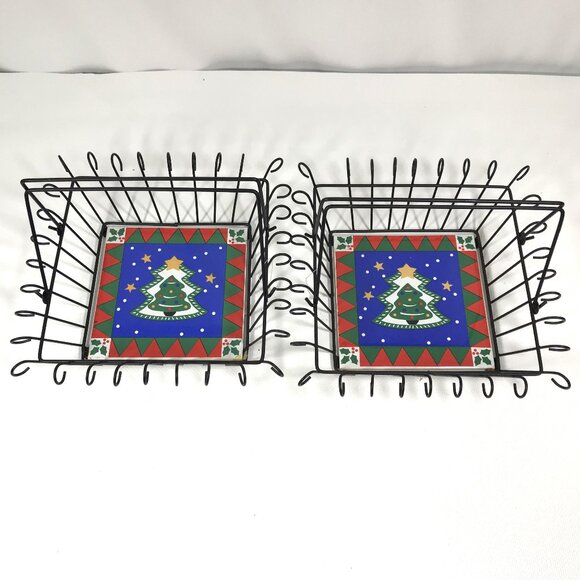 Metal Wire Basket with Porcelain Christmas Trivet Bundle - Picture 1 of 5